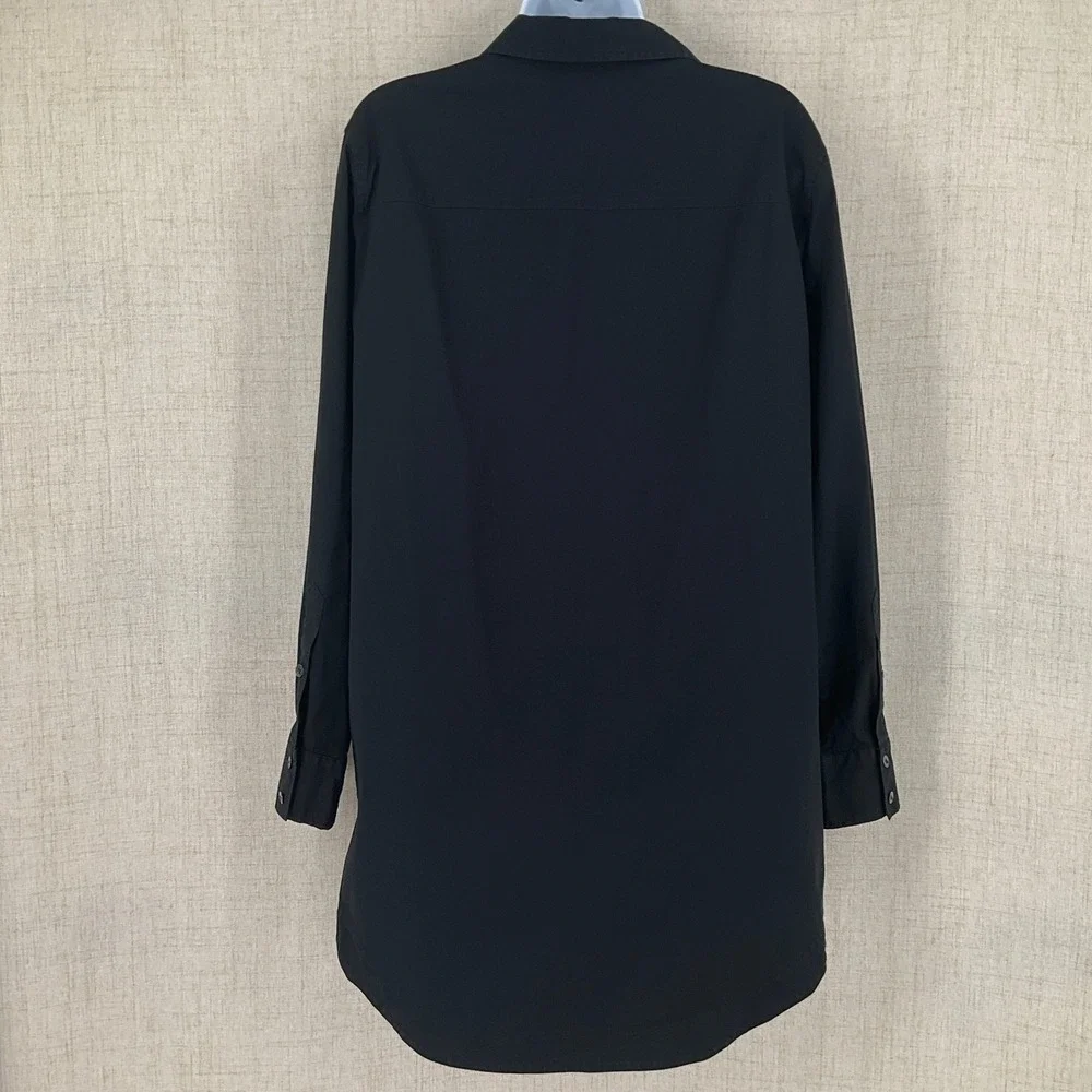 Lafayette 148 New York Womens Black Stretch Poplin Tunic Button Down Shirt Sz 10 - Picture 2 of 12